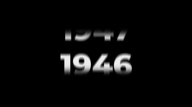 Reverse 88 year counter animation scrolling back from 2026 to 1938. White 3D text on black background. Going back in time flashback and history timeline motion graphics concept.