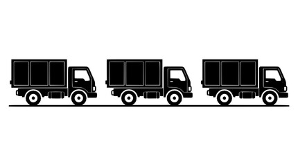 Naklejka premium Three Cargo Trucks in a Row with Simple Black Lines and Minimal Details Featuring Transportation, Logistics, Vehicles with Road