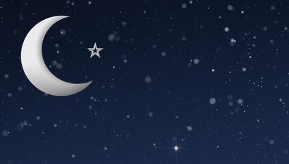 Crescent Moon and Star in a Starry Night Sky © vxnaghiyev