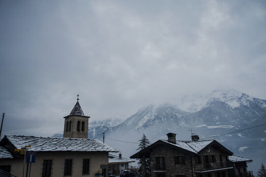 Snow-covered mountain landscapes of the Aosta Valley during the Christmas holidays