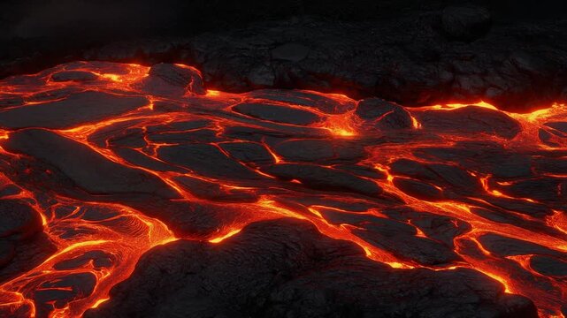 Lava magma flow animation, dark volcanic background