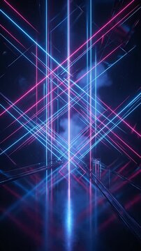 Dynamic Neon Light Patterns with Glowing Lines and Geometric Shapes in a Futuristic Digital Scene