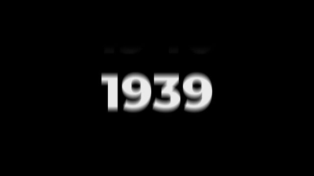 Reverse 96 year counter animation scrolling back from 2026 to 1930. White 3D text on black background. Going back in time flashback and history timeline motion graphics concept.