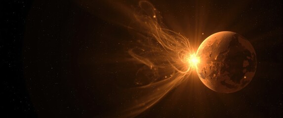 Glowing Planet with Solar Flare Against a Starry Background © vxnaghiyev