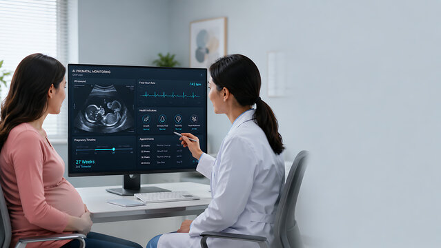 Obstetrician Using AI-Assisted Prenatal Monitoring Technology