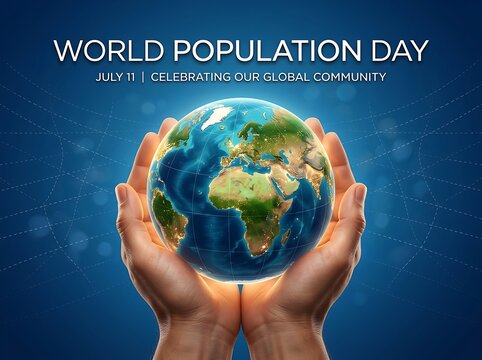 Hands holding a glowing globe for world population day celebration and global community awareness concept
