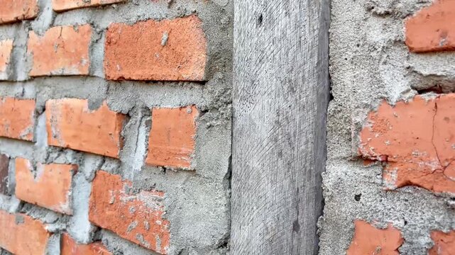 Rough Unfinished Red Clay Brick Wall Construction Texture
