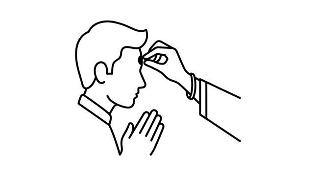 A line art illustration depicting a religious blessing or anointing ceremony.