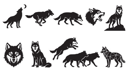 Obraz premium Red Fox Vector Silhouette Collection, Wild Fox Action Poses Set