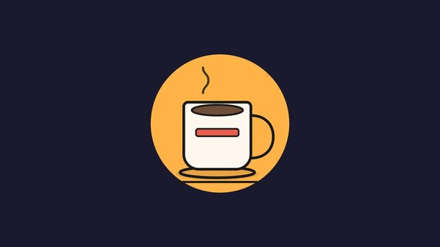 Clip of a minimalist coffee cup graphic with steam on a digital screen, representing work or productivity concepts .
