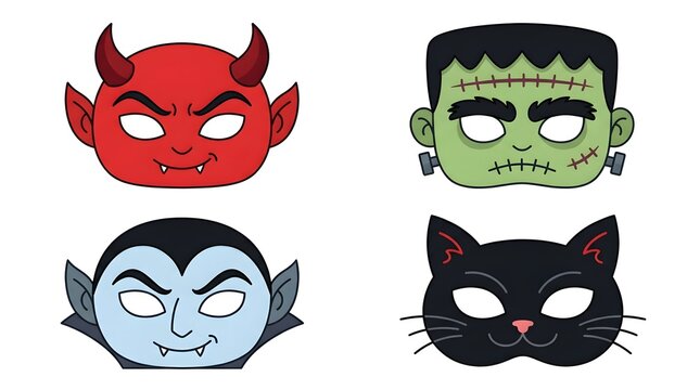 Collection of four halloween character masks