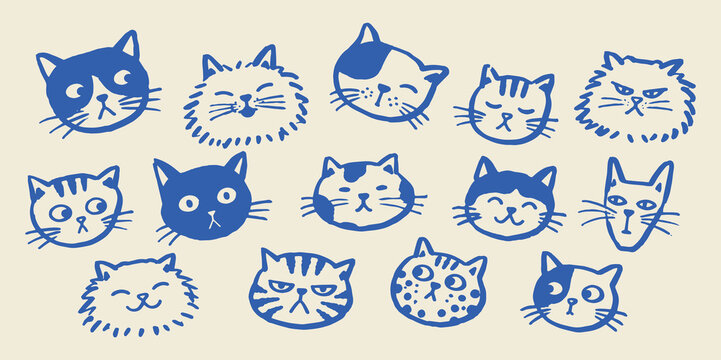 Cat Faces Set Hand Drawn Doodle Vector Illustration