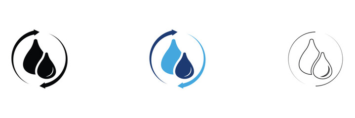 Fototapeta premium Water Cycle Icon. Hydration Refresh, Liquid Circulation, Water Recycling, Renewable Water System, Eco Conservation, Environmental Sustainability, Clean Water Flow, Outline, Filled and Blue vector. 