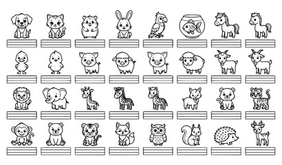 Fototapeta premium Cute Animal Coloring Book Pages with Handwriting Practice Vector