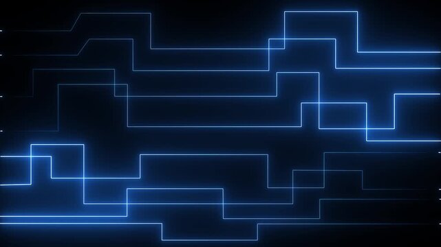 glowing blue neon lines. simple logotype icon concept. Close-up of computer processors technology concept on  black background. ...