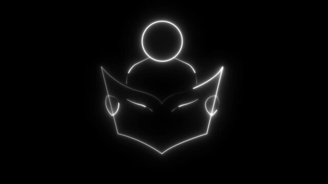 Abstract Glowing neon person reading book icon animation. isolated futuristic education, learning, knowledge, and study concept on black background. 4k video