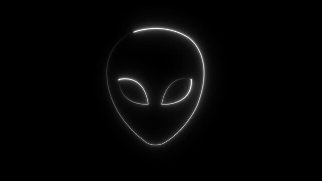 Abstract Glowing neon Alien head icon. Extraterrestrial alien face or head icon symbol on black background, 4k video