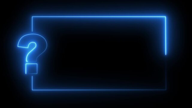 Glowing Neon cyan question mark and rectangle frame symbol punctuation on black background 4k video.