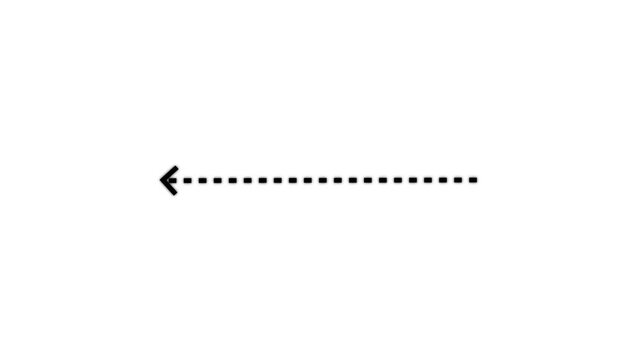 Minimalist left-pointing dashed right to left arrow direction with dotted line animation isolated and white background