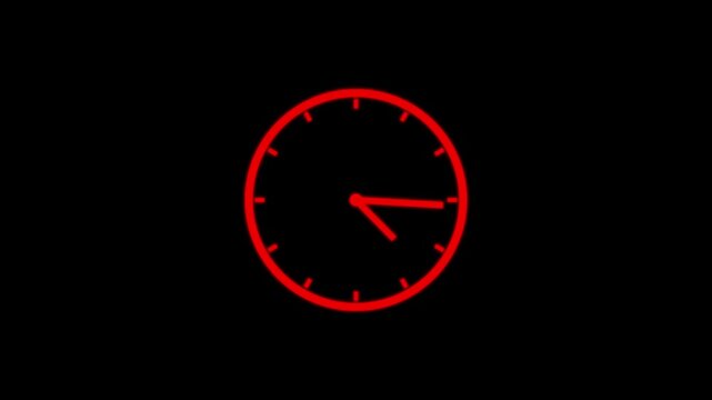 Abstract Clock icon animation 12 hours Clock. analog timer circle animated. on black background. 4k video