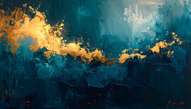 Abstract textured background displays painterly teal bronze brushwork in moody artistic elegant and atmospheric generative AI