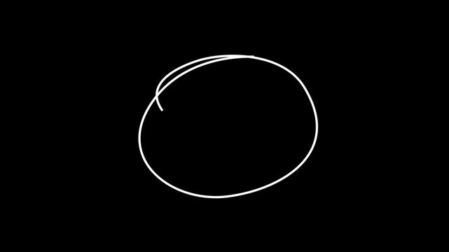 White circle drawing. For marking text, numbers, marker pen, pencil, hand-drawn doodle grunge circle. Hand Drawn Oval Highlight Effect, 4k circle animation with alpha channel