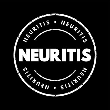 NEURITIS circular rubber stamp seal representing nerve inflammation, medical condition, healthcare diagnosis, neurology, pain, and nervous system health issues in distressed vintage emblem style.