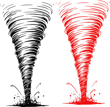 Abstract illustration set of black and red tornado cyclone weather icons with whirlwind disaster abstract graphics illustration elements collection