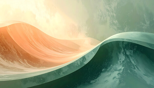 Abstract curve flows in quiet sage and apricot light with calm and grounded mood generative AI