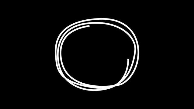 Hand-drawn circle highlights animation 4k video. White and red marker circle, oval scribble frame, handwritten round stroke, annotation circle effect, red circle highlighter scribble animation.