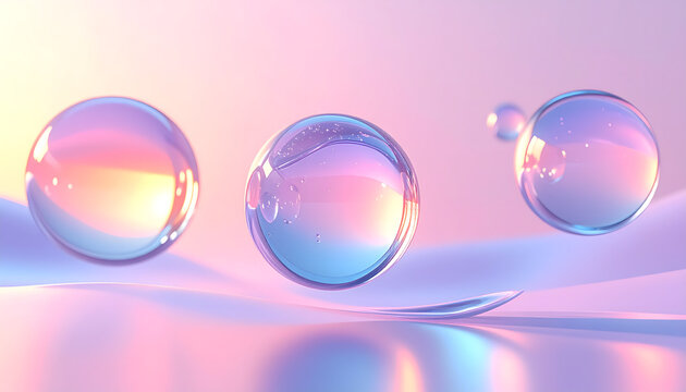 Translucent glass spheres float above gradient background creating elegant and minimalist luxury mood generative AI