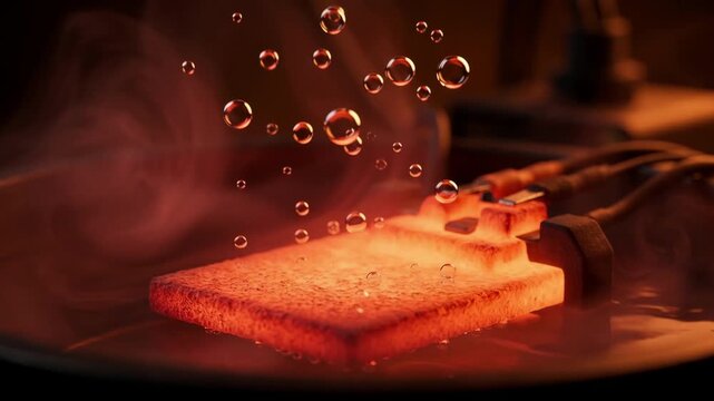Oxygen bubbles rising from a hot ceramic electrode on Mars ISRU