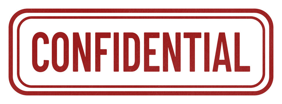 Red CONFIDENTIAL ink stamp with a distressed double rectangular border, isolated on a transparent background for private files, records, and sensitive documents.