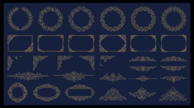 Elegant floral ornamental border designs and frames, vintage scrollwork.