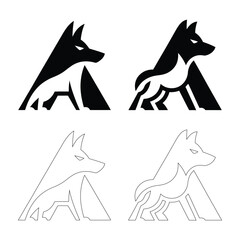 Fototapeta premium Abstract geometric logo design featuring a stylized wolf or fox icon in various forms