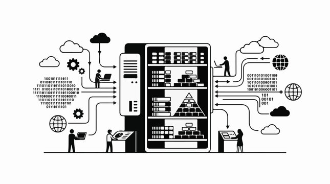 Digital data network with people clouds and servers