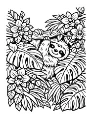  Cute Sloth in Tropical Rainforest Coloring Page © Mishon