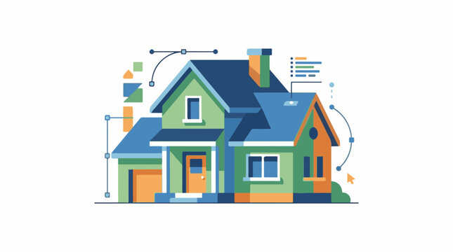 Digital illustration of a house with design tools (1)