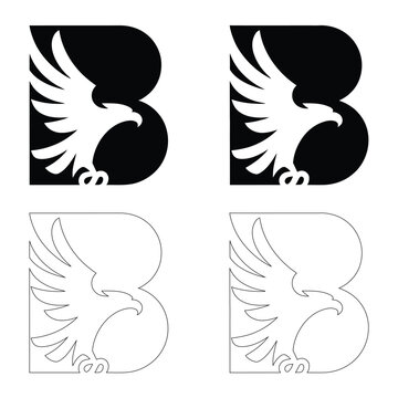Four graphic illustrations of an eagle symbol incorporated into the letter B for branding