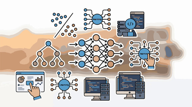 Digital illustration of machine learning concepts
