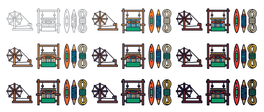 Traditional Textile Tools: Spinning Wheel, Loom, Shuttle, and Thread