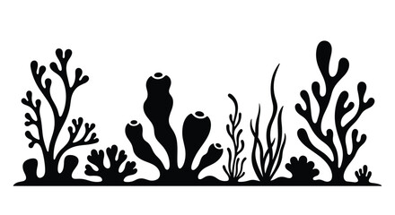 Silhouette of Underwater Coral Reef with Marine Plants. © Vira