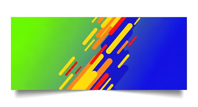 Abstract modern banner with green blue gradient background featuring diagonal yellow orange and red rounded lines for creative web design projects