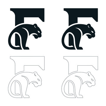 Stylized letter F integrated with a minimalist silhouette of a panther or feline creature
