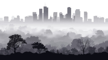 Fototapeta premium Misty Urban Skyline Over Trees