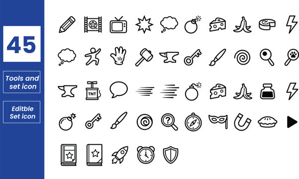 Premium Cartoon Game Adventure Bold Outline Vector Icon Pack for Comic Objects Fun Symbols Entertainment UI Design Collection