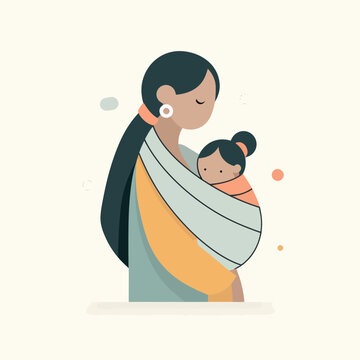 Mother holding baby in a colorful fabric sling