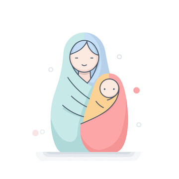 Mother holding baby illustration