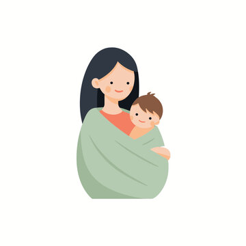 Mother holding baby in a light green wrap