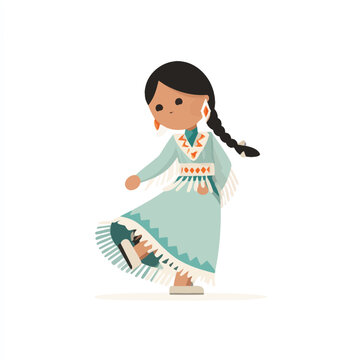 Native American Girl in Traditional Powwow Dress Dancing